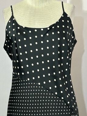 Slinky Black Polkadot Asymmetrical Dress XL